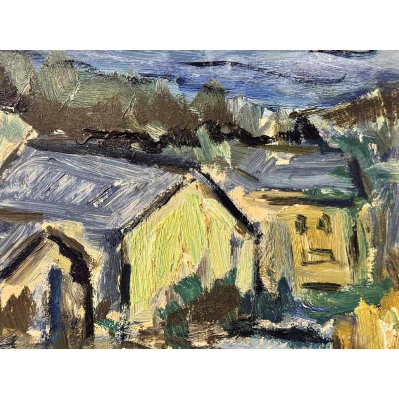 Christian BRASSEUR: « Vresse-sur-Semois in de zomer » schilderij olieverf op karton