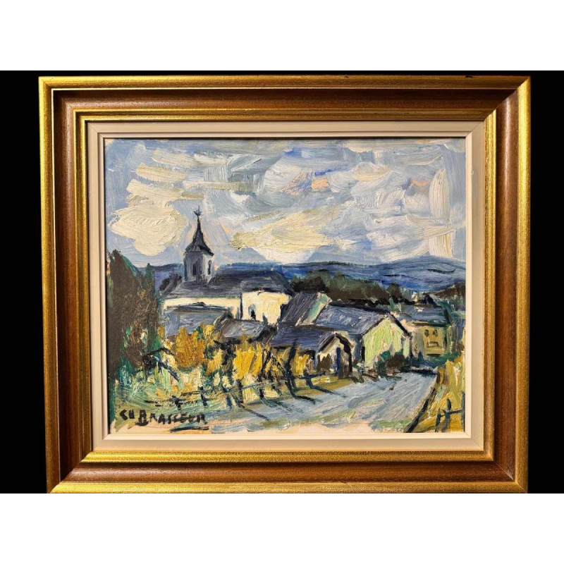 Christian BRASSEUR: « Vresse-sur-Semois in de zomer » schilderij olieverf op karton