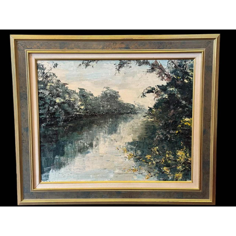 Marie-Jeanne GILLES « Rivière en Ardenne » peinture huile sur toile