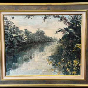 Marie-Jeanne GILLES "Rivière en Ardenne" oil on canvas