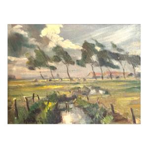 René WILHEM " Landschap " schilderij olieverf op doek