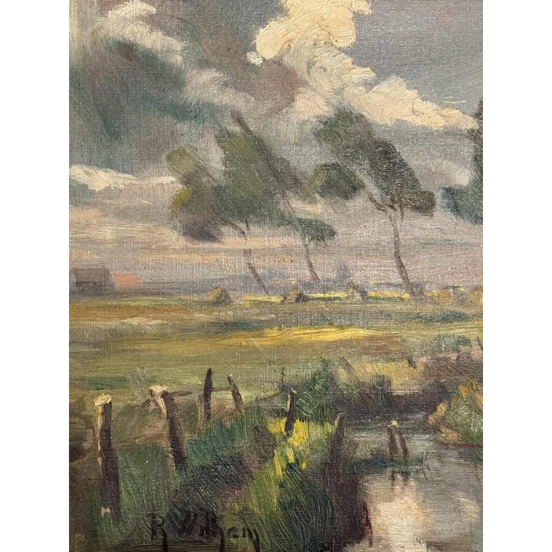 René WILHEM " Landschap " schilderij olieverf op doek