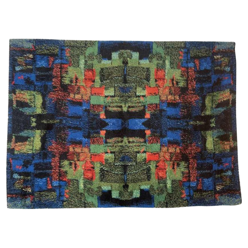 RITVA PUOTILA e´dition GILDE MUSTER, Tapis Scandinave Laine Abstrait, 1965