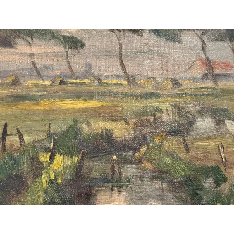 René WILHEM " Landschap " schilderij olieverf op doek