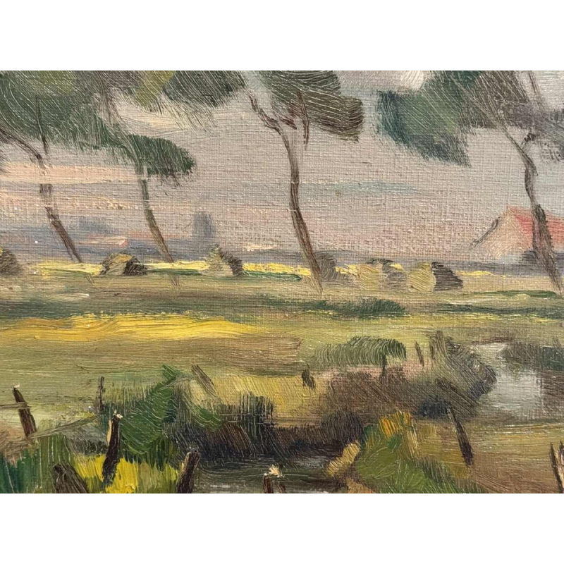 René WILHEM " Landschap " schilderij olieverf op doek
