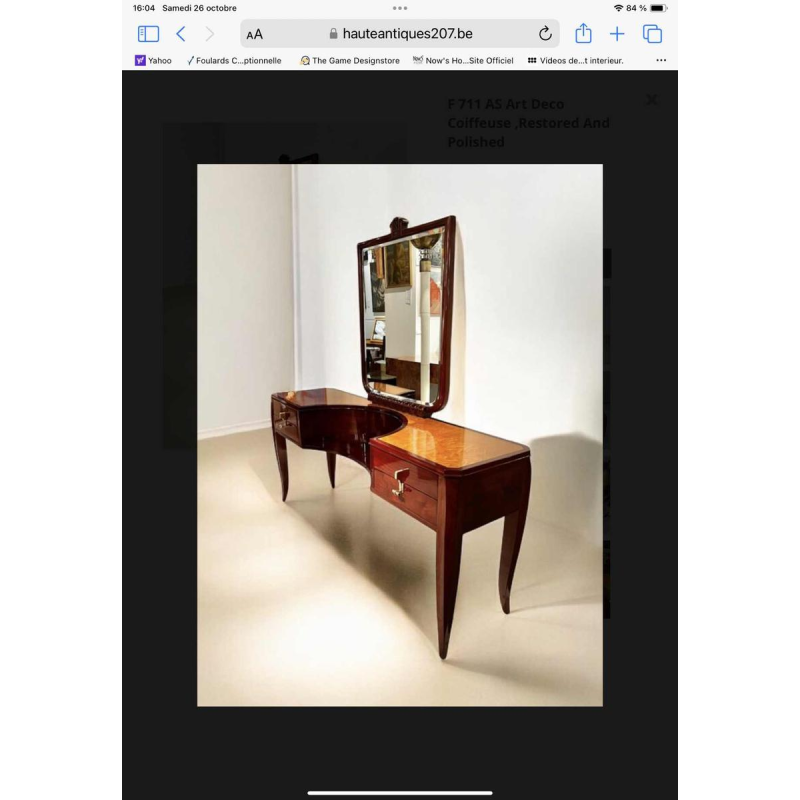 Charles Van Beerleire, meuble coiffeuse ou console de style Art Deco en acajou, érable moucheté et bronze, ca 1935