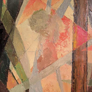 Paule Theunissen « Composition abstraite » peinture huile sur panneau, 1962