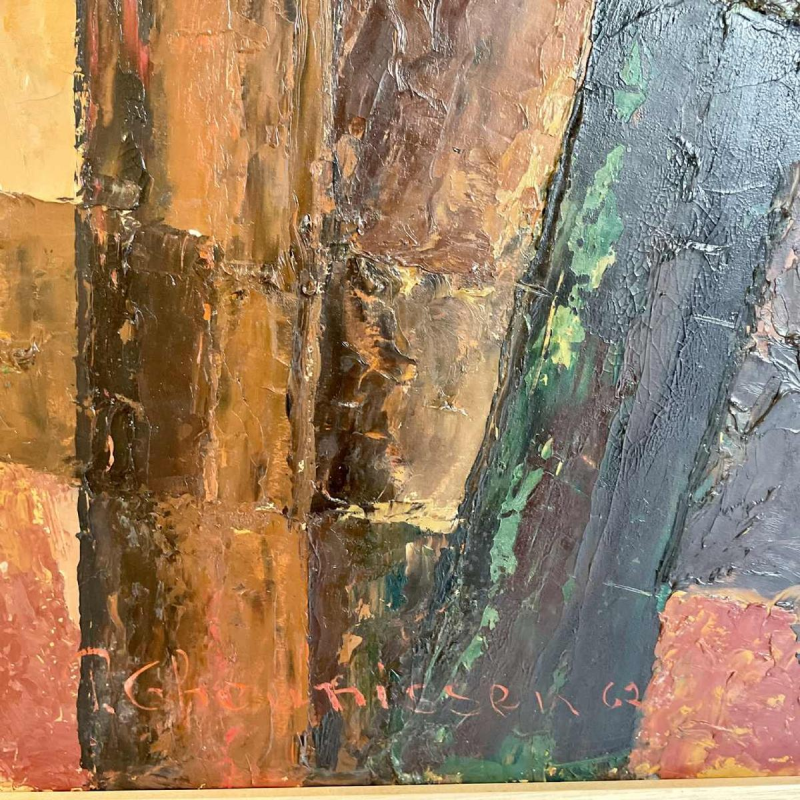 Paule Theunissen " Abstracte compositie " olieverf op paneel, 1962