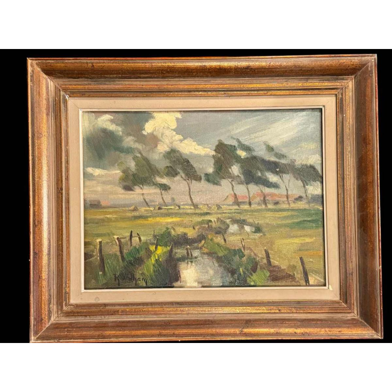 René WILHEM " Landschap " schilderij olieverf op doek