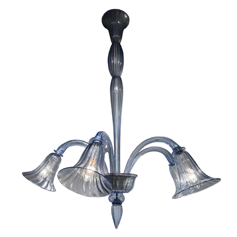 Venini , Lustre cinq branches en verre de Venise 1930/1940