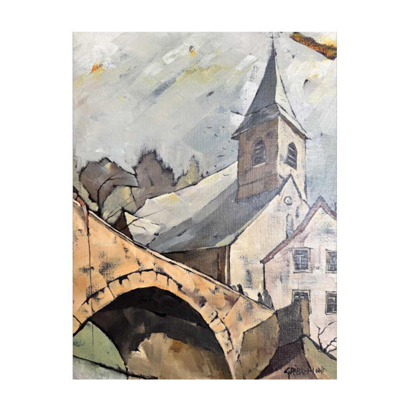 Gérard GRIBAUMONT «Paysage dArdenne ou Gaume» peinture huile sur toile