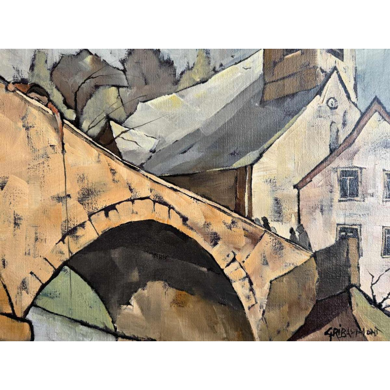 Gérard GRIBAUMONT «Paysage dArdenne ou Gaume» peinture huile sur toile