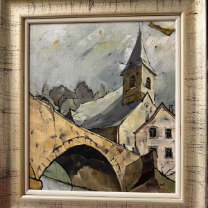 Gérard GRIBAUMONT «Paysage dArdenne ou Gaume» peinture huile sur toile