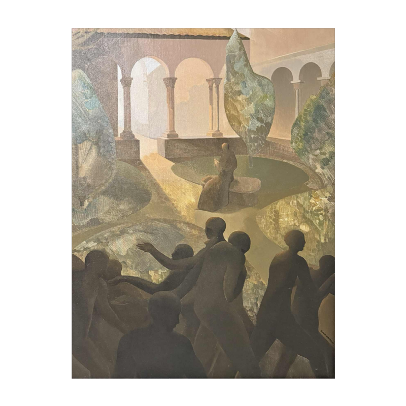 Igor SWINGEDAU « Symbolistische scène » schilderij olie op doek