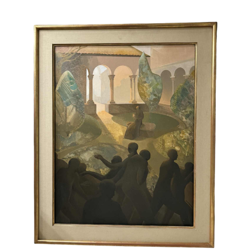 Igor SWINGEDAU « Symbolistische scène » schilderij olie op doek