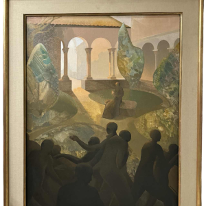 Igor SWINGEDAU « Symbolistische scène » schilderij olie op doek