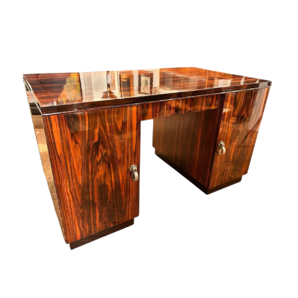 Art Deco double-sided desk, stamp-polished Macassar ebony, France ca 1925