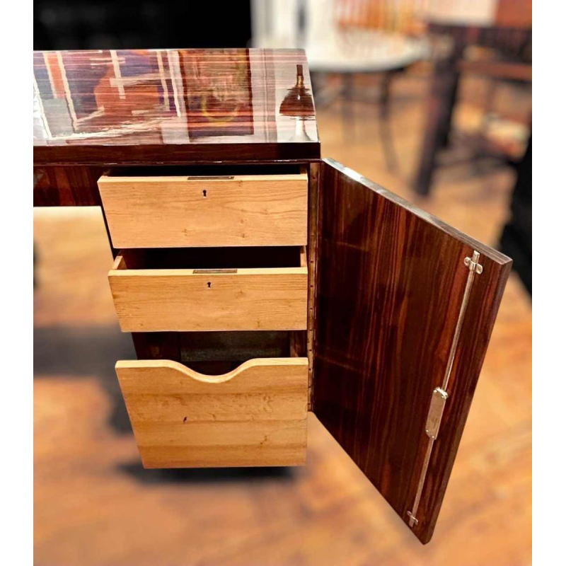 Bureau Art Déco double face, ébène de Macassar poli au tampon, France ca 1925