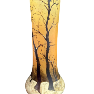 Legras, vase à décor de paysage hivernal sur fond orange nuancé, ca 1900