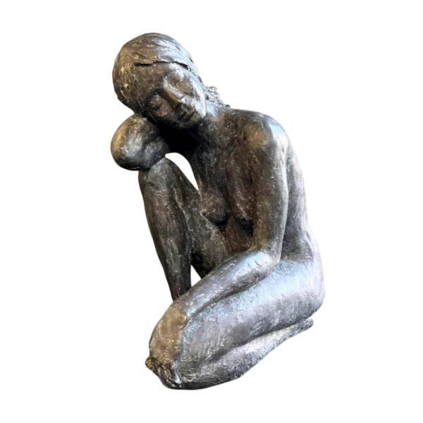 Linde ERGO, sculpture bronze jeune femme assise, XXème siècle