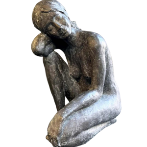 Linde ERGO, sculpture bronze jeune femme assise, XXème siècle