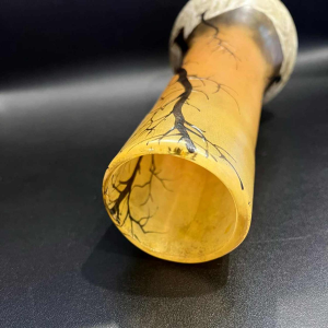 Legras, vase decorated with a winter landscape on a shaded orange background, ca 1900