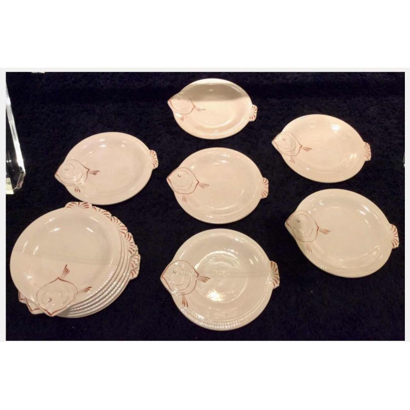 Art Deco Longwy earthenware fish service