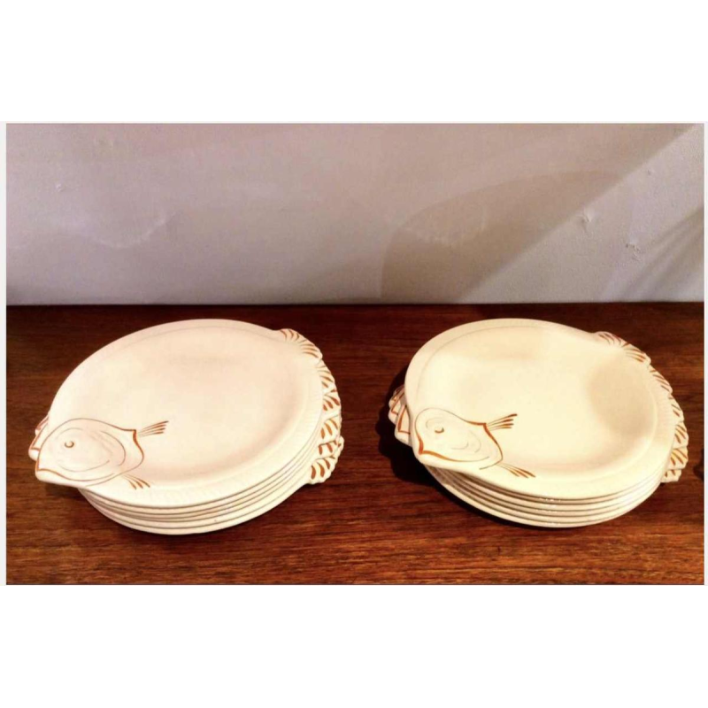 Art Deco Longwy aardewerk visservies