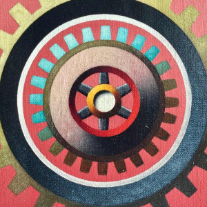 Roger Nellens « Abstraction mécanique », huile sur toile, école belge