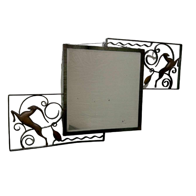 Michel Zadounaïsky, miroir animalier Art Déco en fer forgé, France ca 1935