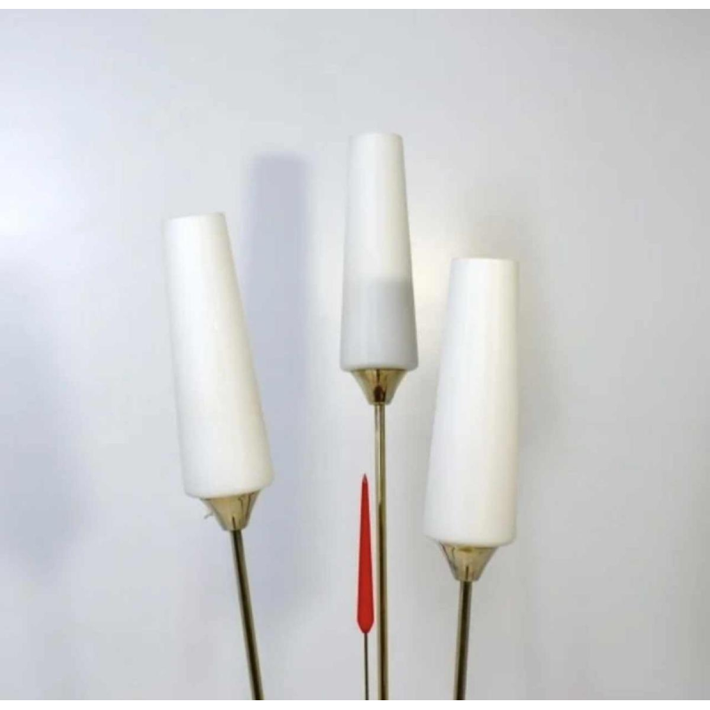 René Mathieu voor Maison Lunel Roseaux staande lamp, gelakt metaal, messing & opaline, ca 1955