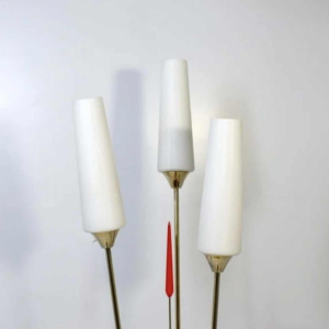 René Mathieu for Maison Lunel Roseaux floor lamp, lacquered metal, brass & opaline, ca 1955
