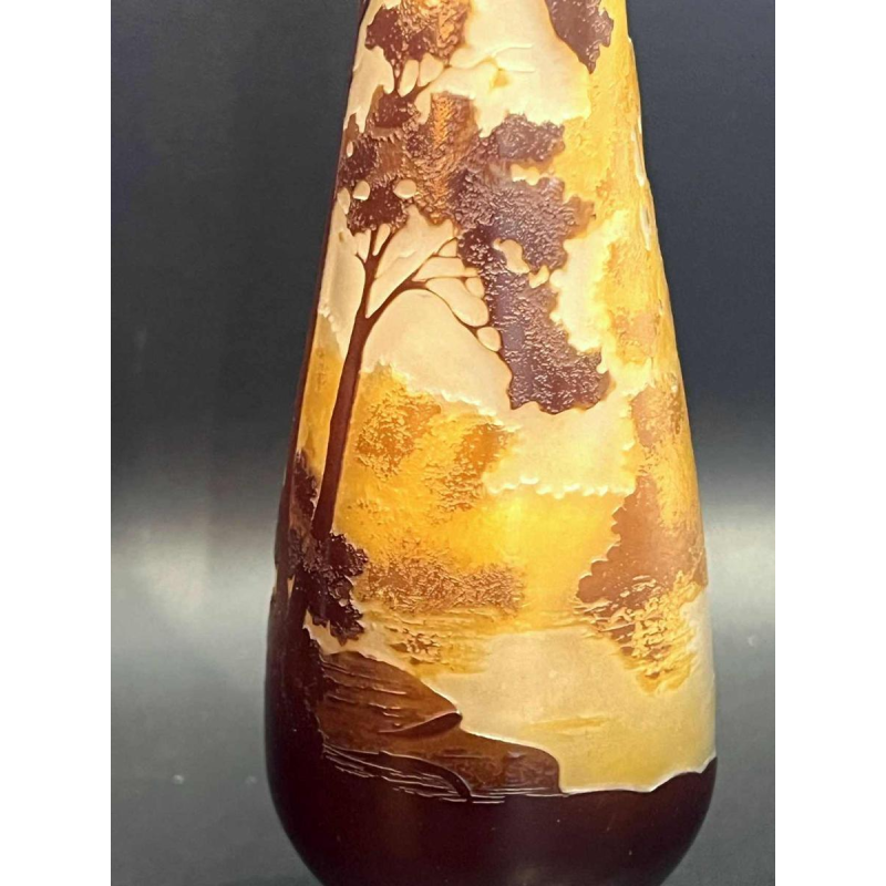 Emile GALLE, multi-layered glass vase with ‘Lakescape' decor, late 19th century