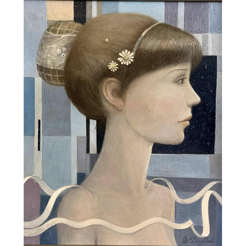 DINGELSTADT Jean-Claude “Portrait de jeune fille” schilderij olieverf op doek, 20e eeuw
