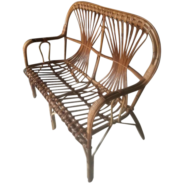 Two seater wicker / rattan bench or sofa, circa 1970