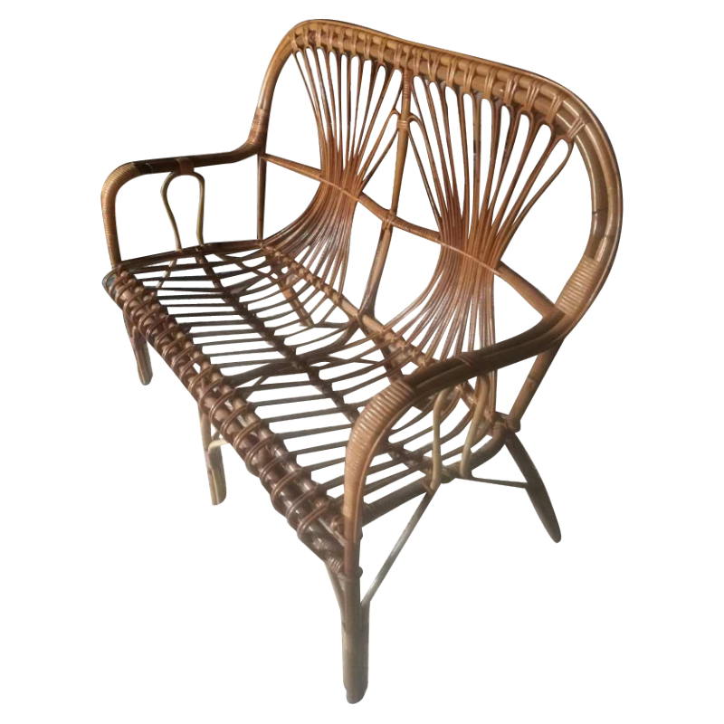tweezits rieten / rotan bank of bench, circa 1970