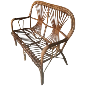 tweezits rieten / rotan bank of bench, circa 1970