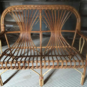 tweezits rieten / rotan bank of bench, circa 1970