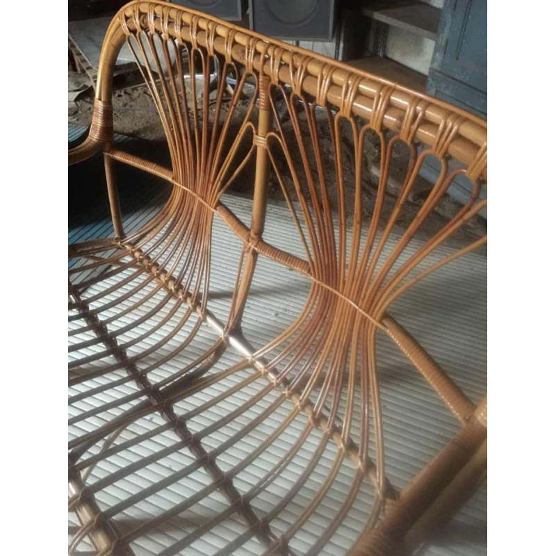 tweezits rieten / rotan bank of bench, circa 1970