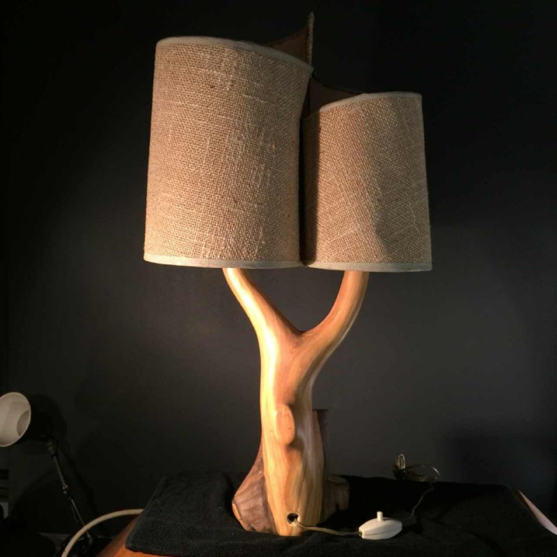 Grandjean Jourdan Vallauris, Lampe à poser céramique " faux-bois ", circa 1960