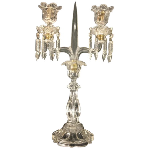Candélabre / Girandole Cristal BACCARAT, 2 lumières / bougies et poignard, 1940