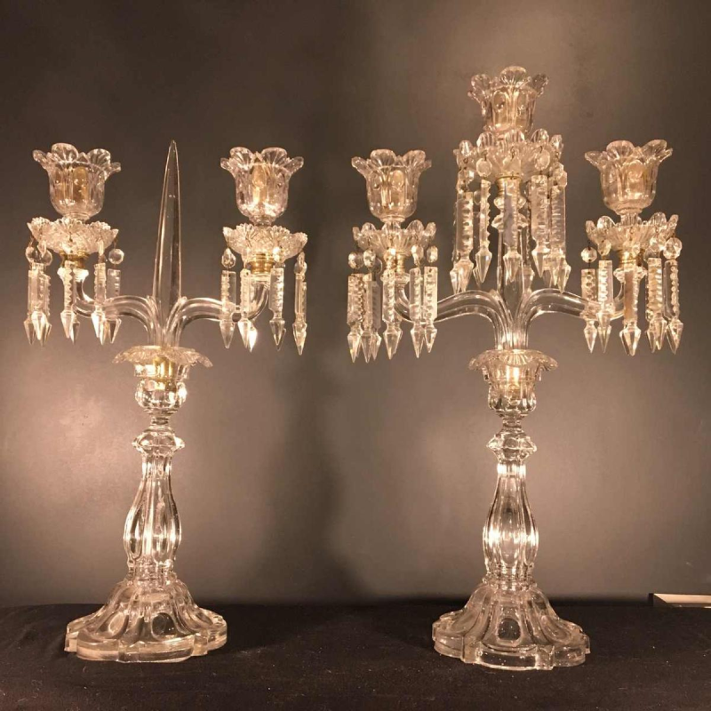 Kandelaar / Girandole BACCARAT kristal, 2 lichten / kaarsen en dolk, circa 1940