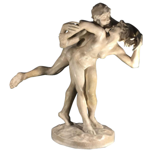 Jef Lambeau " De kus ", sculptuur paar naakten, werkplaatspleister, circa 1900