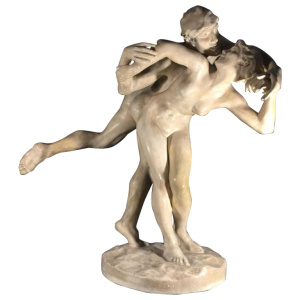 Jef Lambeau " De kus ", sculptuur paar naakten, werkplaatspleister, circa 1900