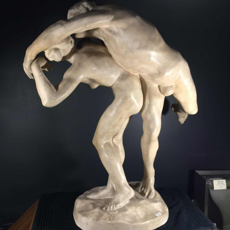 Jef Lambeau " De kus ", sculptuur paar naakten, werkplaatspleister, circa 1900