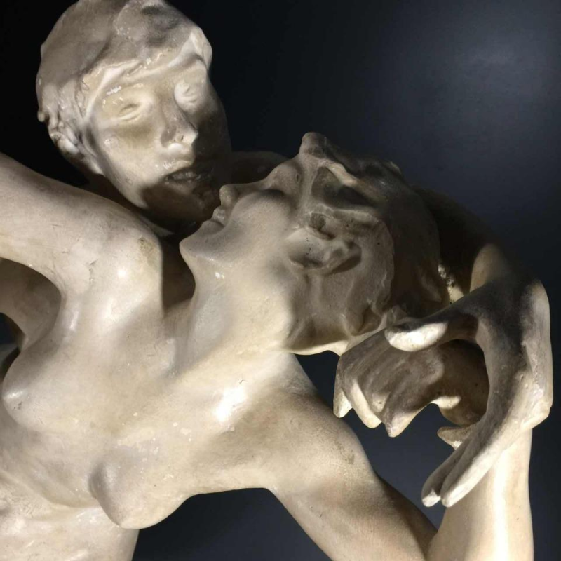 Jef Lambeau " Le baiser ", sculpture couple de nus, plâtre d'atelier, circa 1900 Jef Lambeau " Le baiser ", sculpture couple de nus, plâtre d'atelier, circa 1900