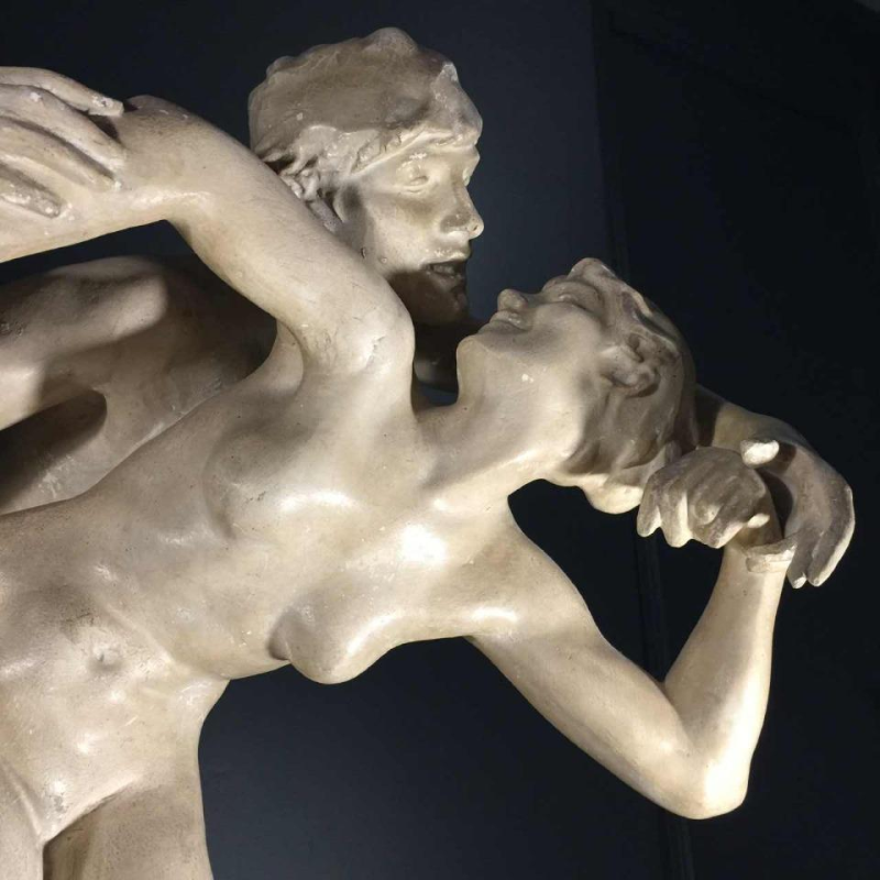 Jef Lambeau " De kus ", sculptuur paar naakten, werkplaatspleister, circa 1900