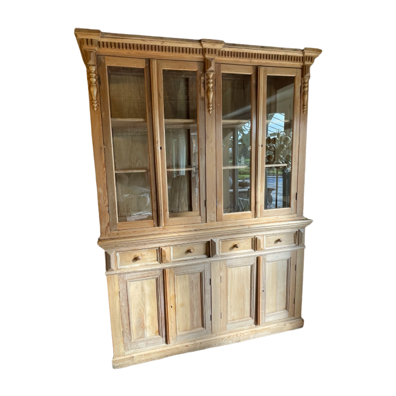 Large 8-Door Antic Showcase Store Furniture, Cabinet Display, Beech Wood ca1880