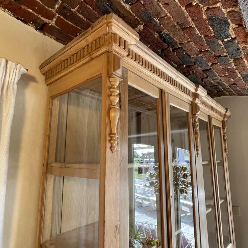 Large 8-Door Antic Showcase Store Furniture, Cabinet Display, Beech Wood ca1880