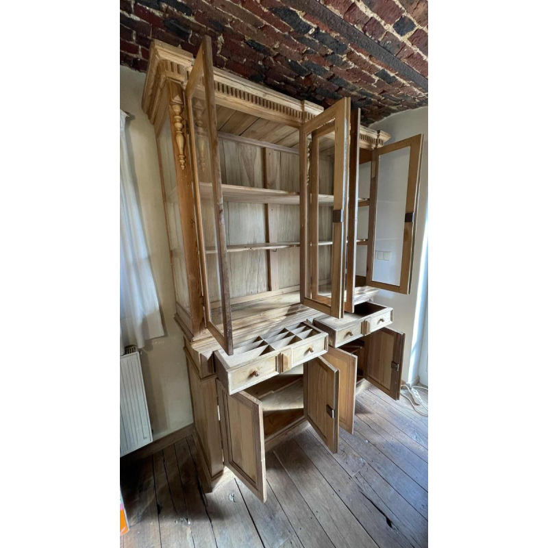 Large 8-Door Antic Showcase Store Furniture, Cabinet Display, Beech Wood ca1880